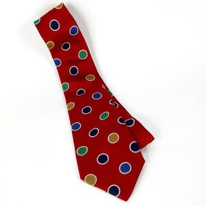 Bullock and Jones Silk Textured Polka Dot Tie - Primary colors on red